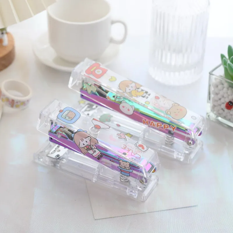 Ins Wind Rose Gold Transparent Stapler Office Labor Saving Binding Machine Diy Girl Heart Large Size Stapler