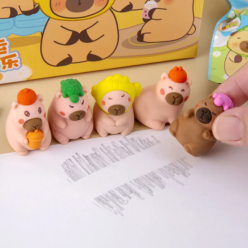 None School Kids Blind Box Cartoon Kawaii Cute Mini 3D Shape Capybara Eraser