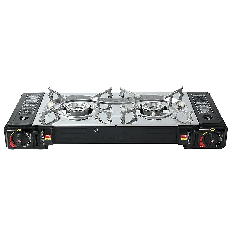 Portable Butane Gas Stove Camping Double Burner Gas Stove with Magnetic Field Dual Head BBQ Grills
