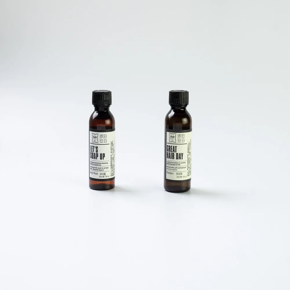 Custom private label hotel amenities toiletries set 40ML mini disposable shampoo and shower gel bath bottle supplies