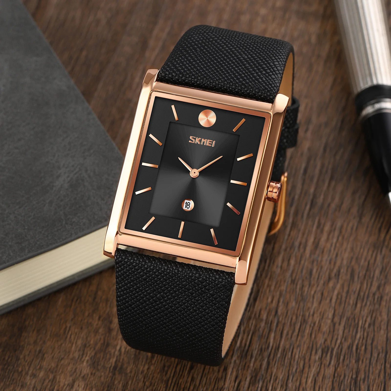 factory wholesale oem SKMEI 9256 genuine leather watch jam tangan water resistant men wristwatches