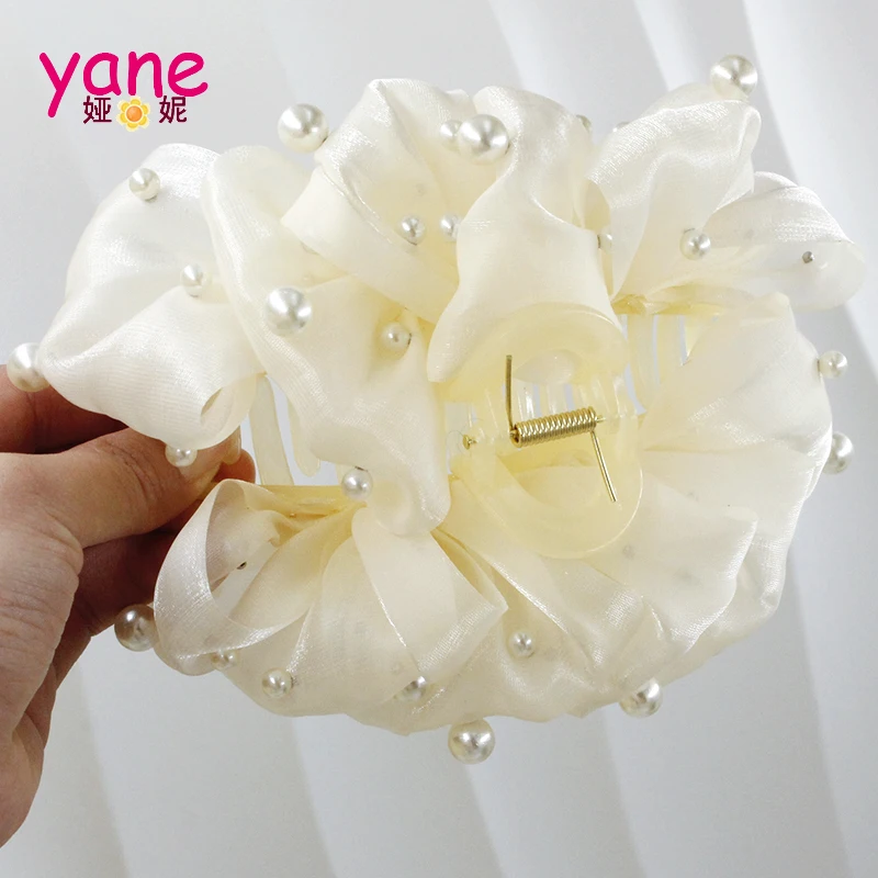 New 2024 trend silk irregular pearl solid color girls large hairpin