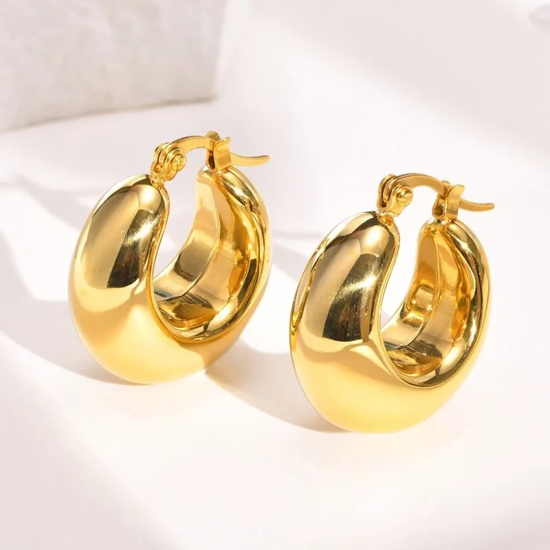 Chunky Gold Hoop Earrings 14K Gold Plated Tarnish Free Thick Open Hoop Earrings for Girls
