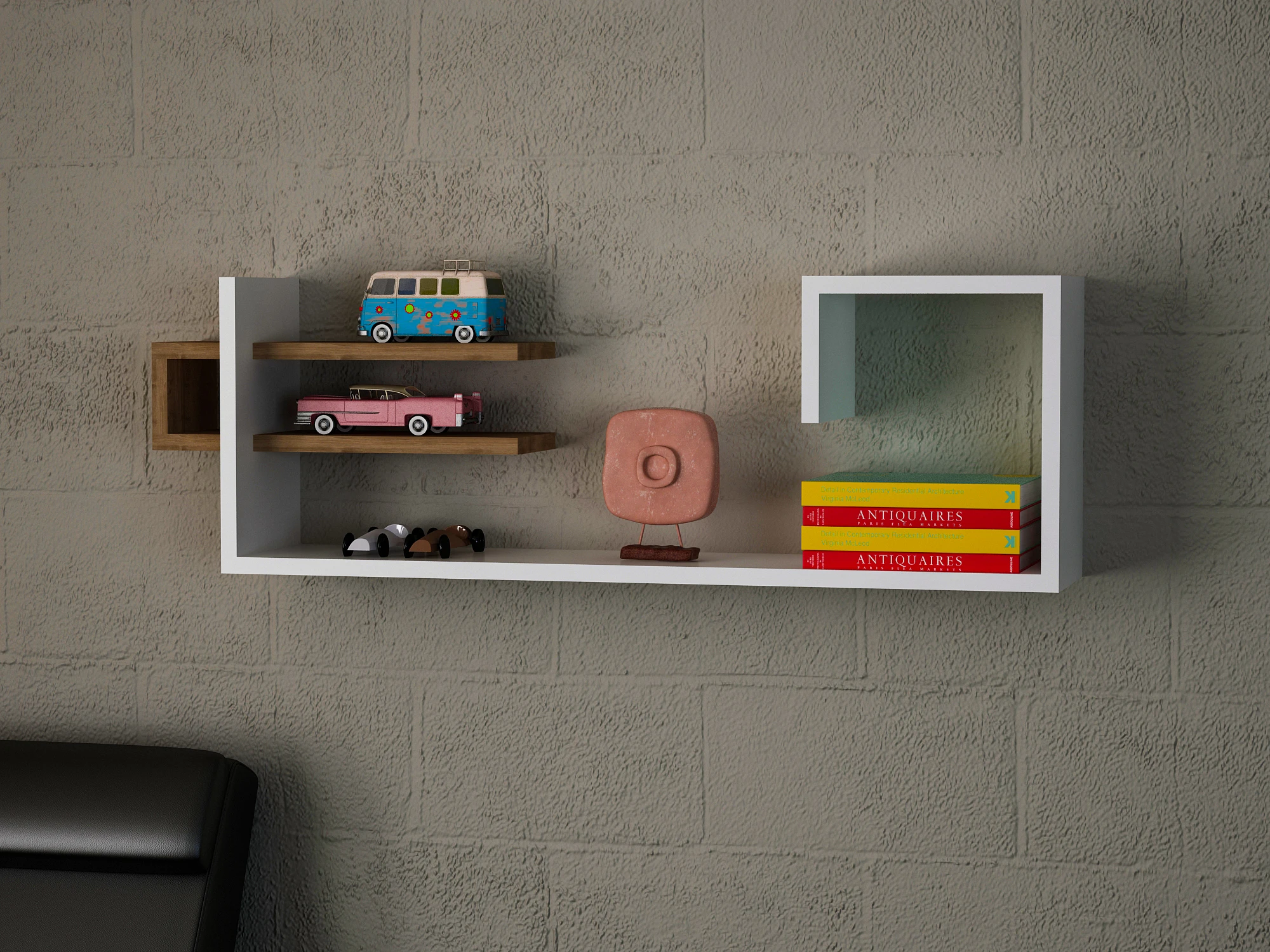 Stor Modern Wood Wall Mount White Walnut Wall Shelf