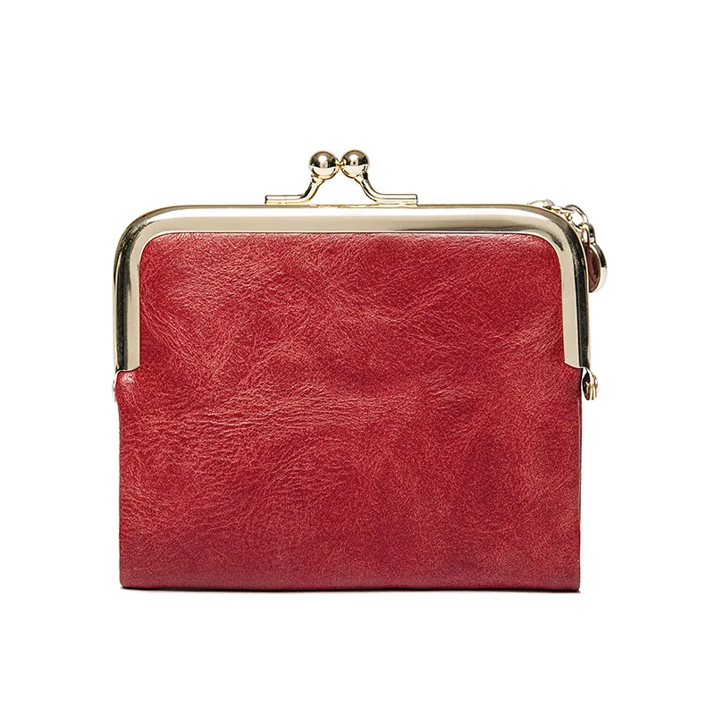 New PU Leather Card Holder Short Folding Wallet With Metal Clip Frame Change Pocket Women Coin Purse