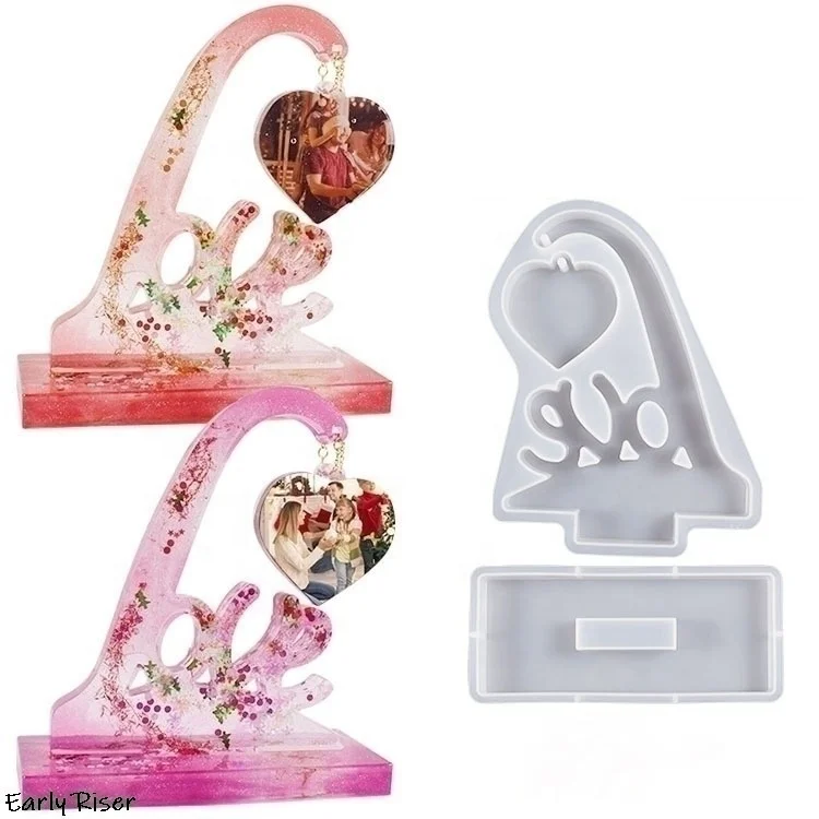 Early Riser DIY Crystal Epoxy Mirror Resin Heart Shaped Photo Frame Pendant Table Silicone Mold Christmas Decoration
