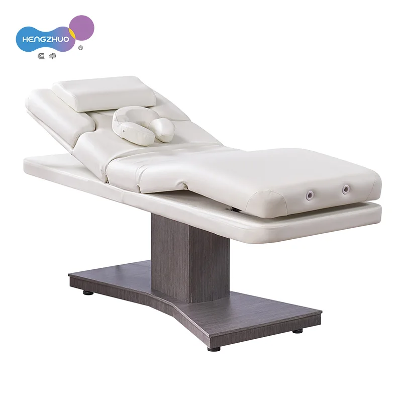 Modern Electric Adjustable Spa Bed Massage Table for Beauty Salon Tattoo Chair Wooden Base Furniture with 3 Detachable Pillows