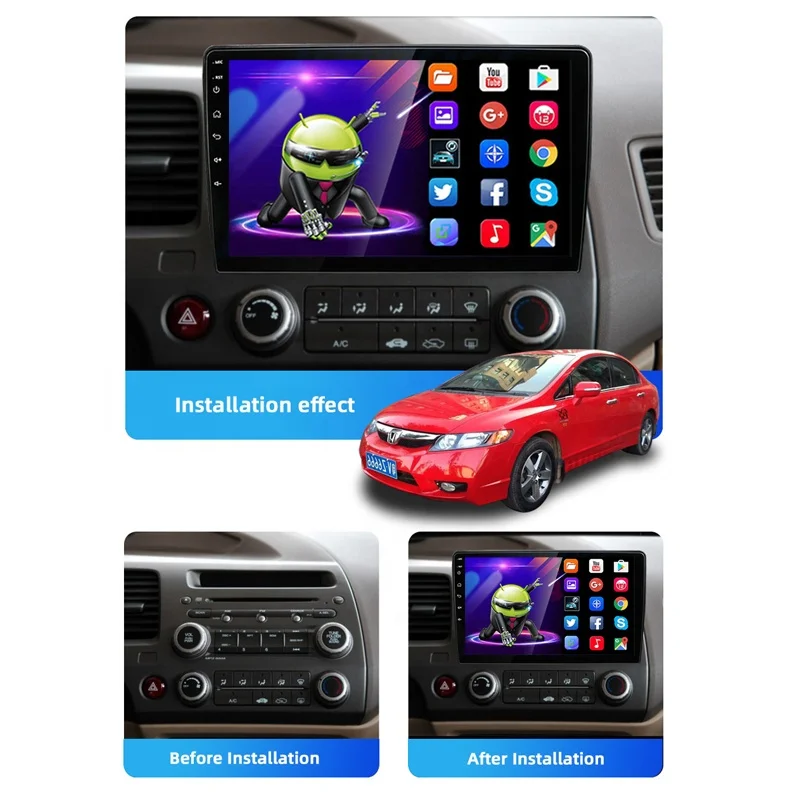 Carplay radio 10.1 inch car video android GPS WIFI 2+32GB AM/RDS Car dvd player for honda Civic 2006-2011