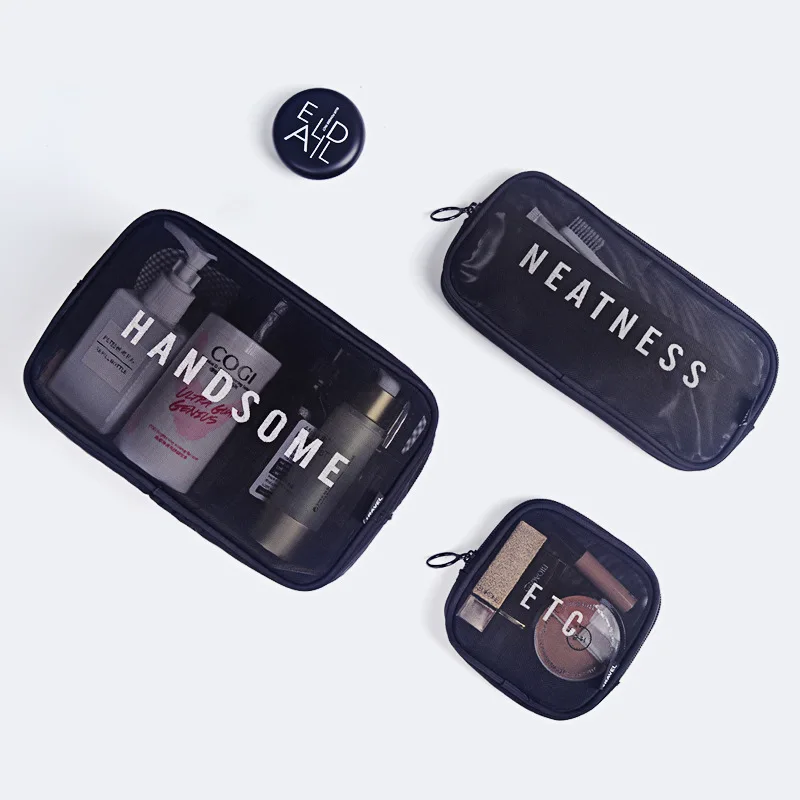 Customize Logo Nylon Mesh Makeup Bag Travel Makeup Wash bag Storage Kits Cosmetic Bag