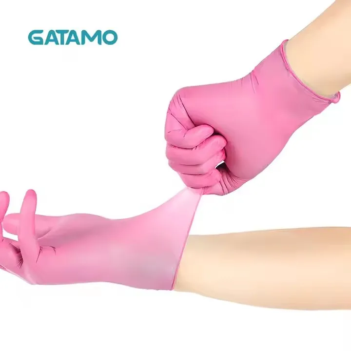 BG121 Wholesale 100 pcs box chemical exam nitrile gloves powder free guantes de nitrilo rosa pink disposable nitrile gloves