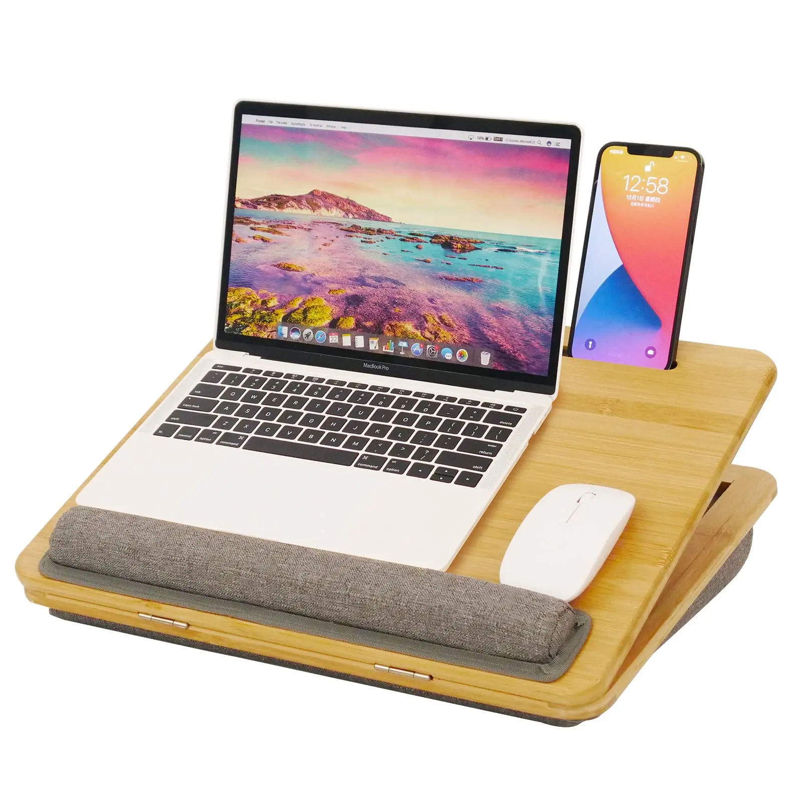4-Slot Tilting Angle Portable Bed Tray Bamboo Lap Desk Adjustable Laptop Table With Cushion for Home Office