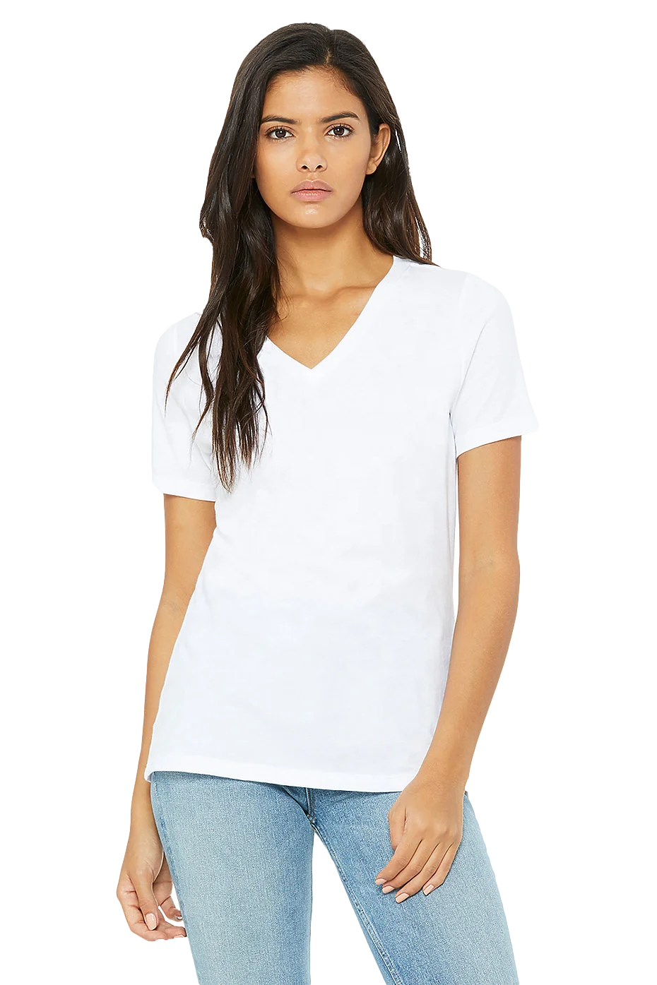 Оптовая продажа, простые растягивающиеся рубашки с v-образным вырезом, 100% хлопковая футболка на заказ с большим логотипом для женщин, Топ для женщин
