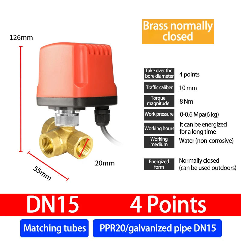 Customized DN25 quick opening and closing electric three-way ball valve normally closed threaded high flow brass valve for water
