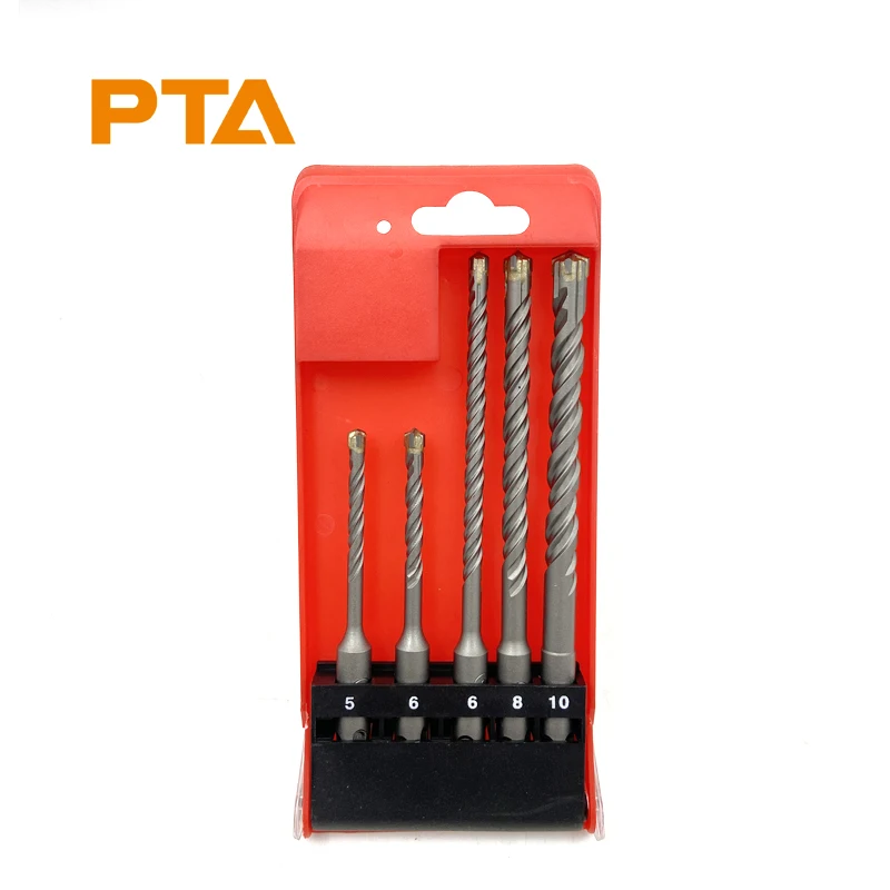 SDS-Plus Tungsten Carbide Rotary Hammer Drill Bit Set 5pcs Concrete Masonry Drill Bit Kit
