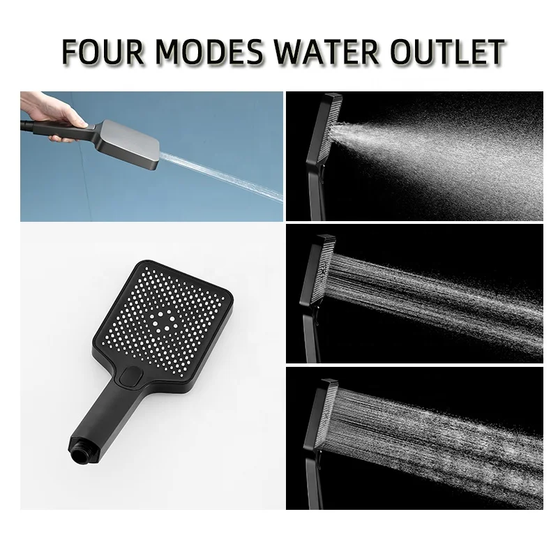 Factory stock brass black piano keys Wall mounted multifunctional thermostatic rainfall  bath shower faucets