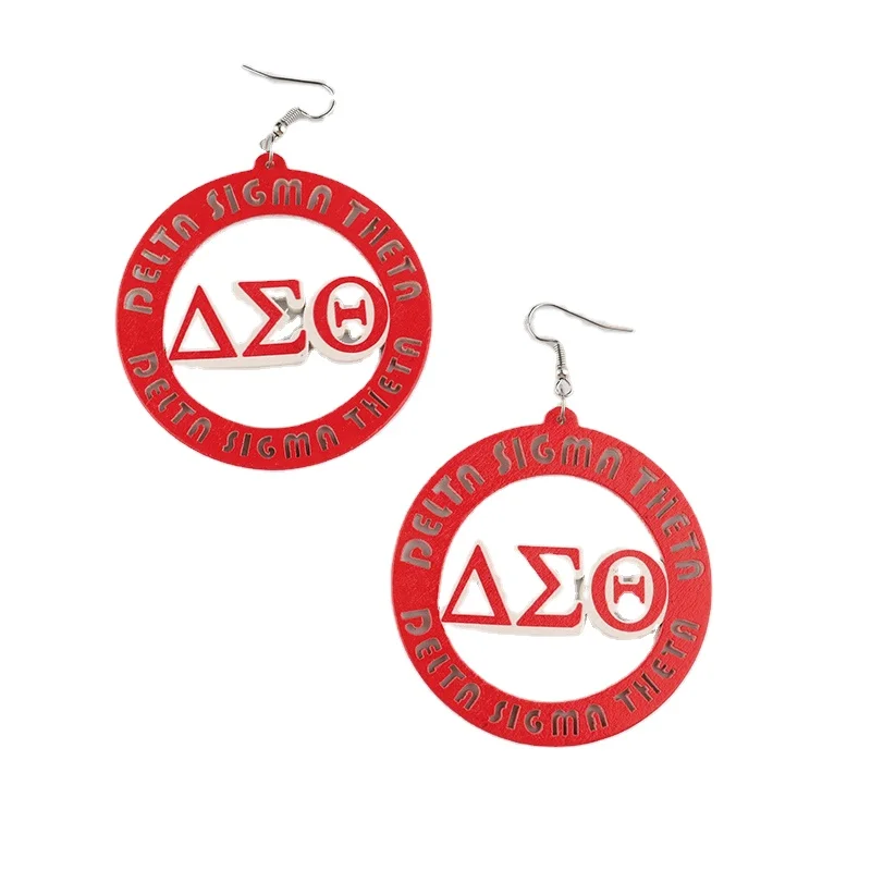 2021 Round Wooden Sorority Earrings DST