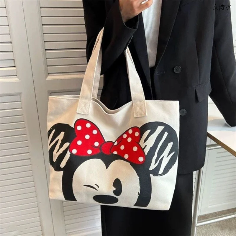 Hot Design Large Minnie Mickey Canvas Beach Tote Shopping Bags