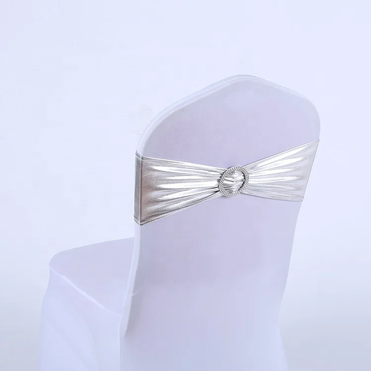 
hot sale shiny elastic silver rose gold metallc gold spandex chair sash for wedding party banquet 