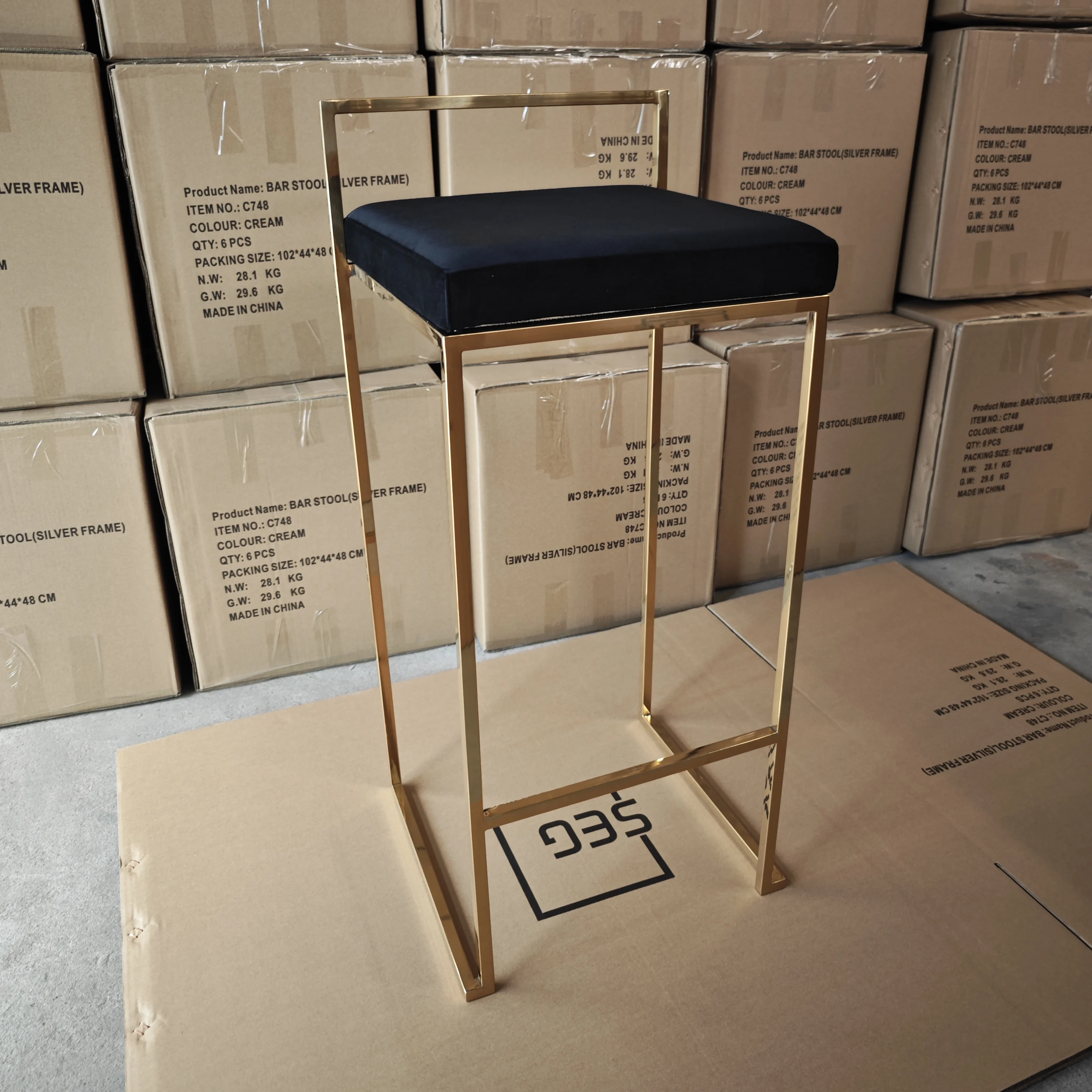 Modern Bar Counter Stools Kitchen Event High Chair Replacement Seats Gold Stainless Steel Stackable Bar stool