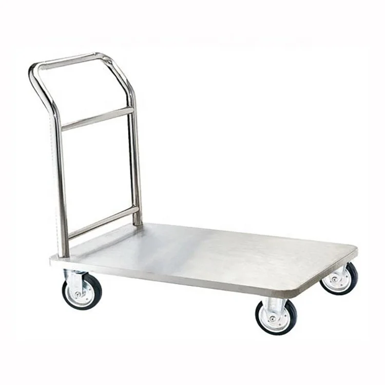 Stainless steel kitchen food cart meat hanging trolley food transport flat trolley