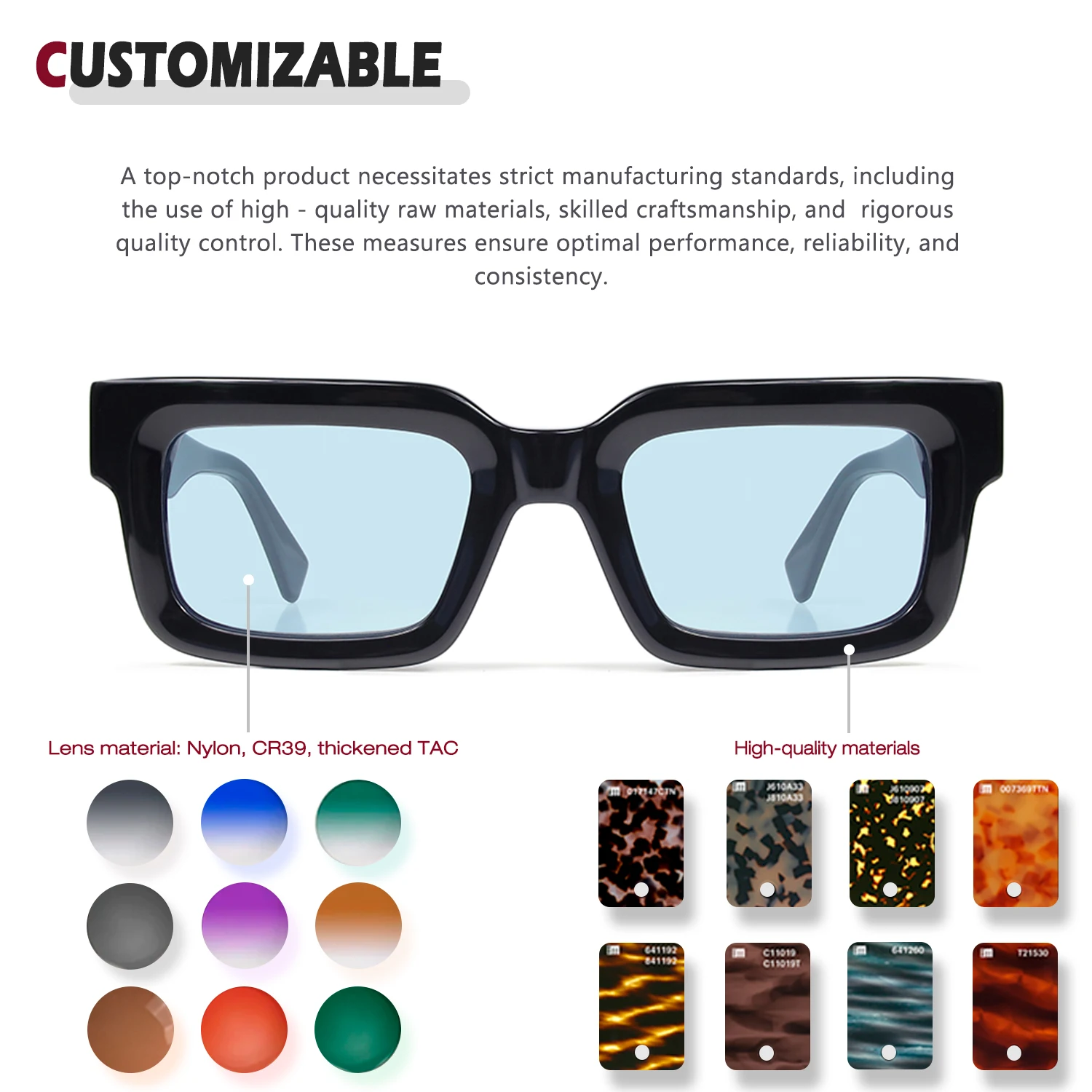 Benyi Women Men Custom Logo Luxury Thick Acetate Sunglasses Square Frames High Quality Fashion Vintage Mens Polarized Sunglasses