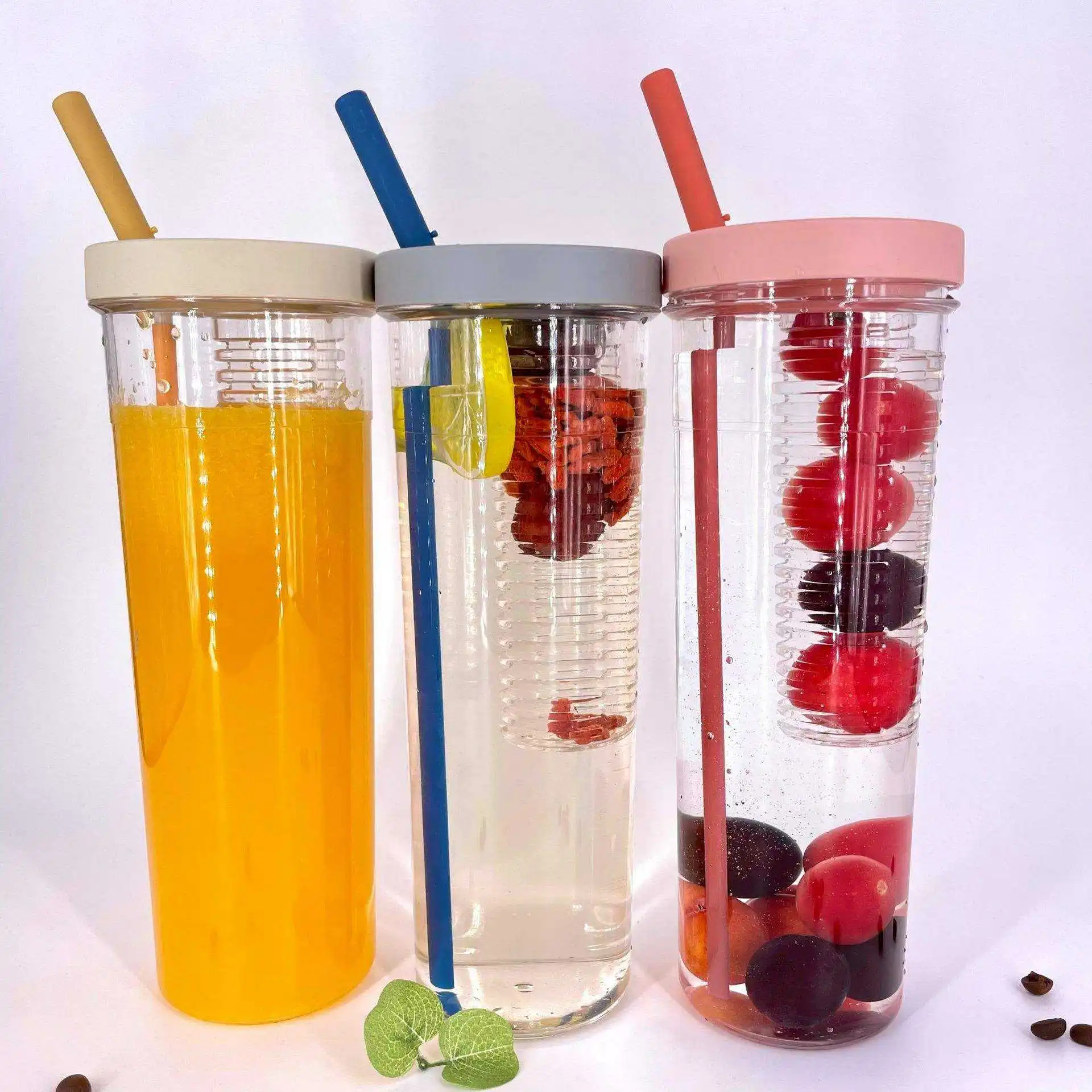 Fruit Infuser Water Bottle with Straw Lid Flip-Up Water Bottle Straw Top Loading Water Infuser for More Flavor