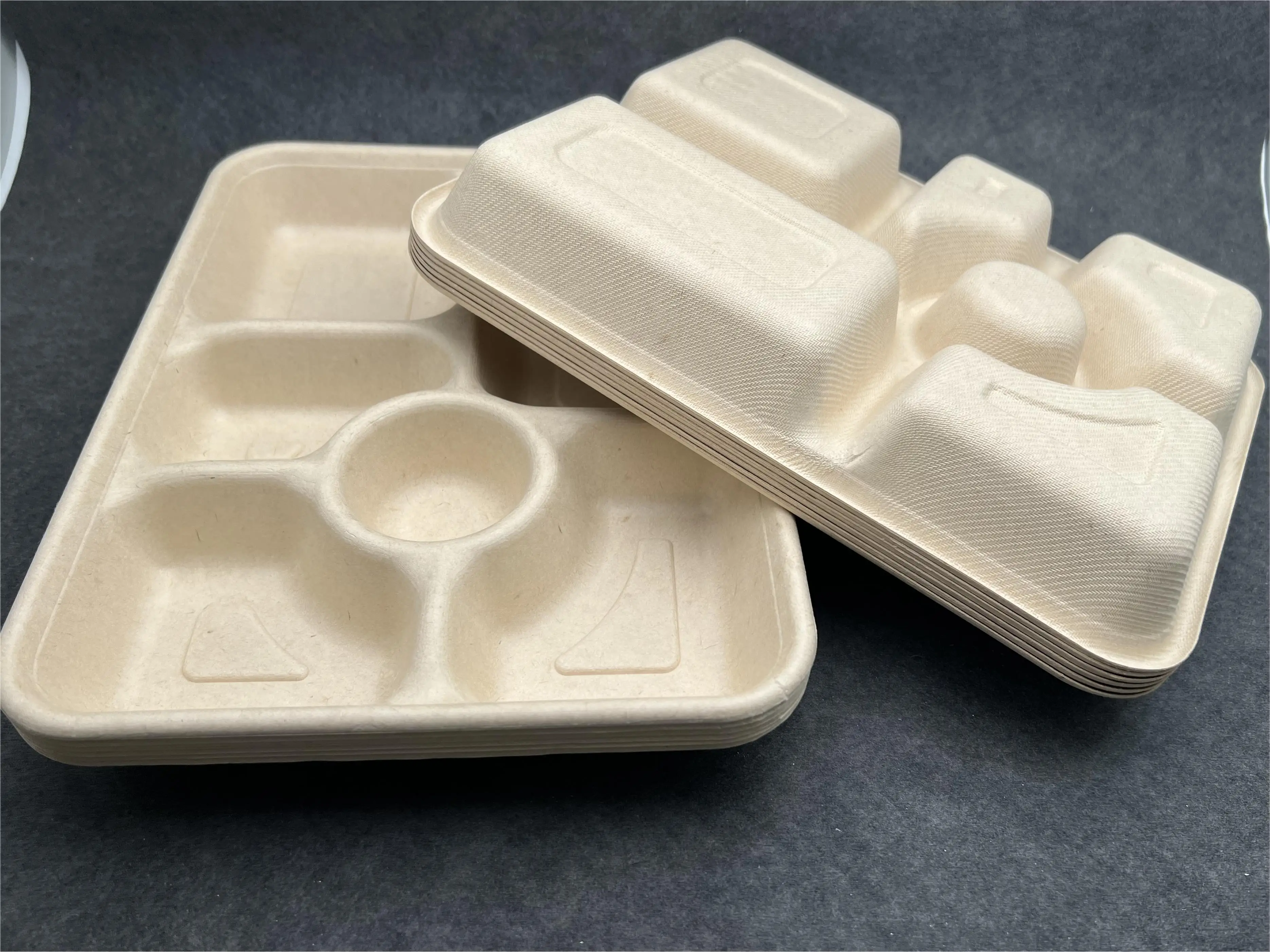 Customized Eco-friendly Biodegradable Sugarcane Bagasse food container 6-Compartment Divided Plate disposable lunch box