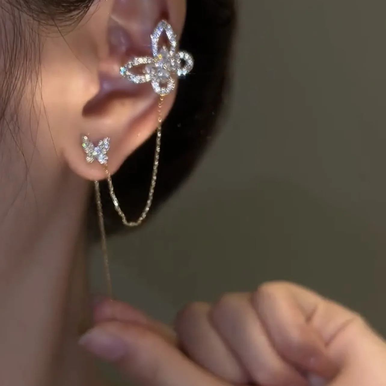 Dainty Jewelry Butterfly Clip Earrings Micro Inlaid Cubic Zirconia CZ Butterfly Earrings Wire Women