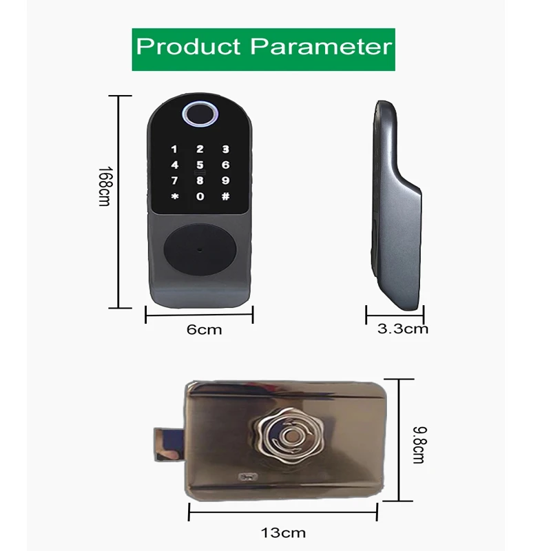 wifi fingerprint gate cylinder door lock  fingerprint/ password/ IC card /mechanical keys Tuya smartphone  control