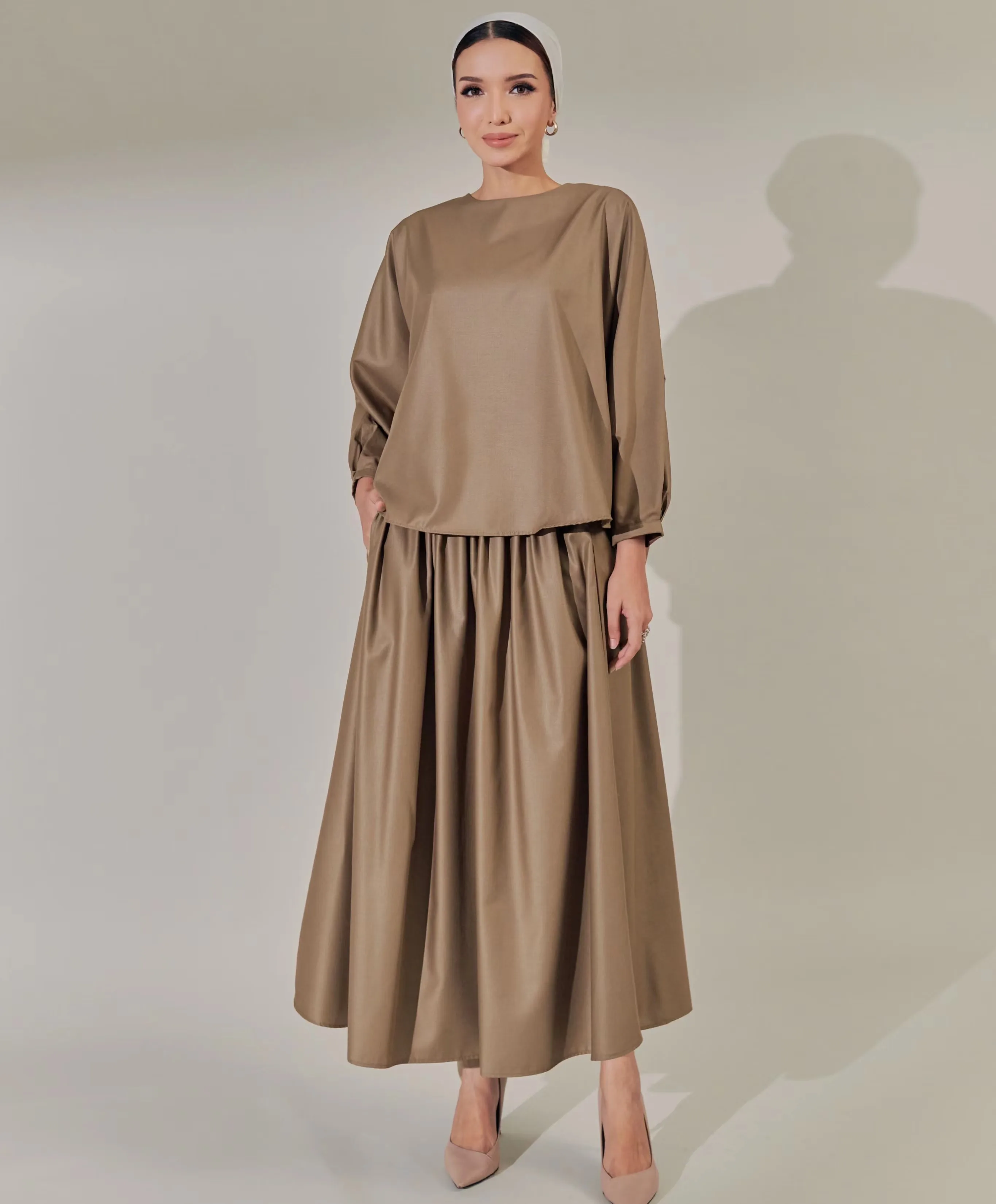 2022 Malaysia Stylish 2 Pieces Set Modest  Muslim Dress Silky Kaftan Dubai Turkey Muslim Abaya Dress