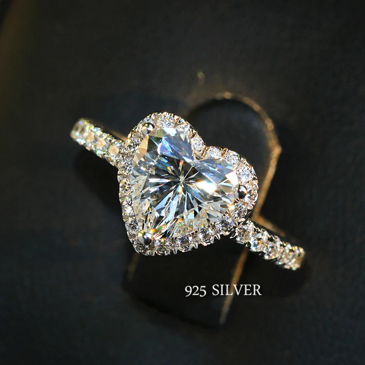New arrival Heart Shaped Wedding Zircon Engagement CZ Rings 925 sterling silver diamond ring