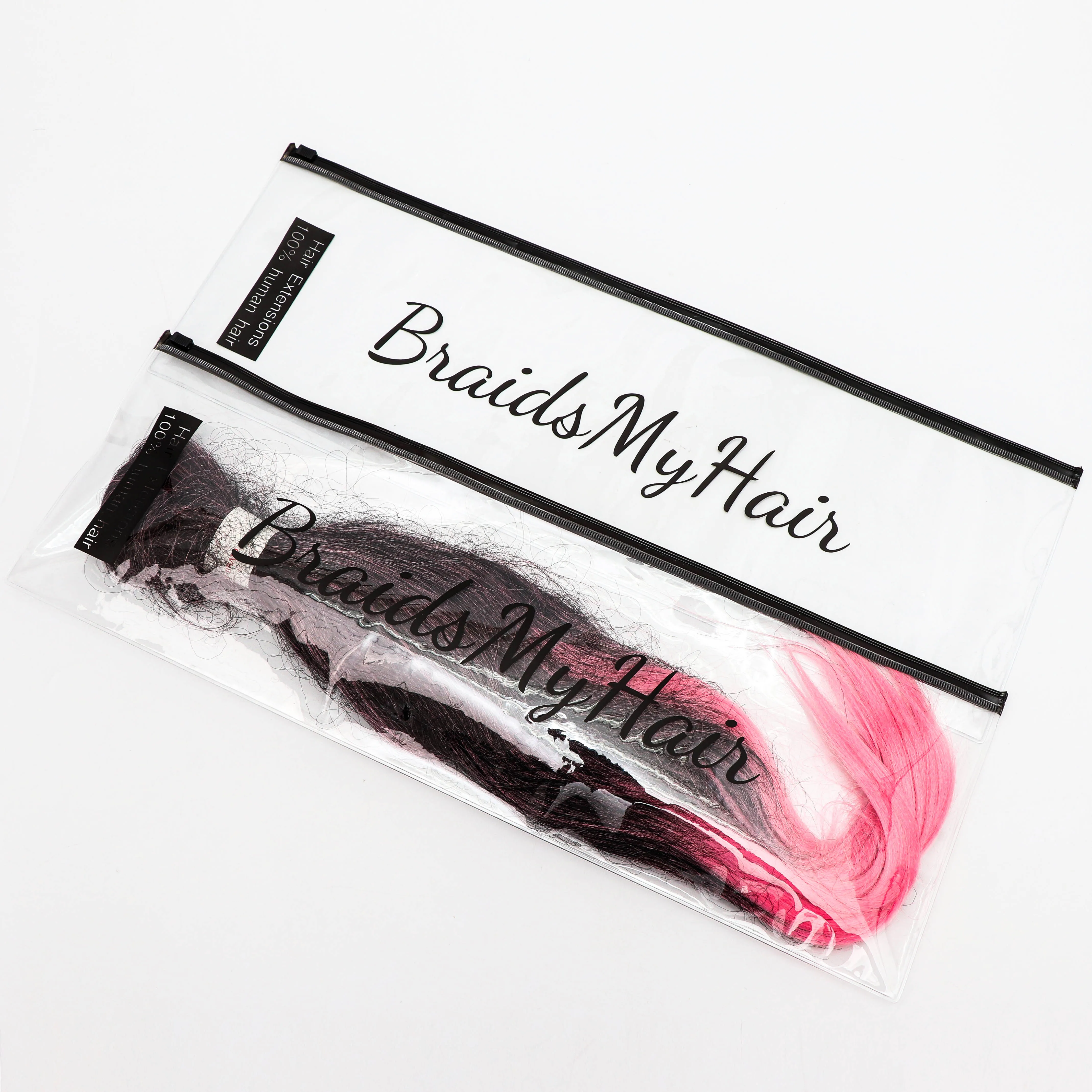 Custom Logo Long Hair Bundles Package Bag Reusable PVC Clear Transparent Plastic Zipper Bag For Wig Hair Extension