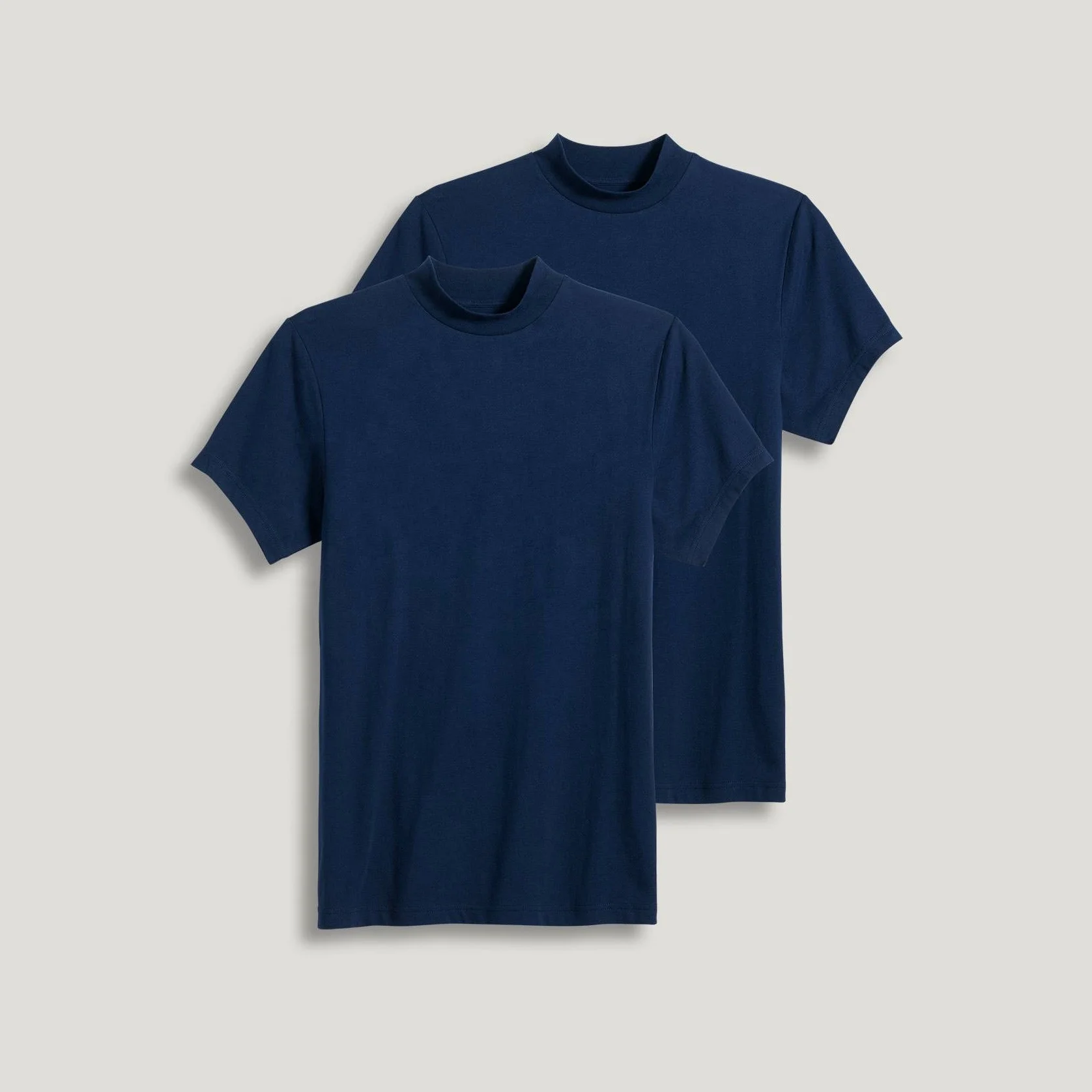 Heavy Weight Navy Color Custom Graphic Tee Shirts Combed Cotton Mock Neck Tshirts