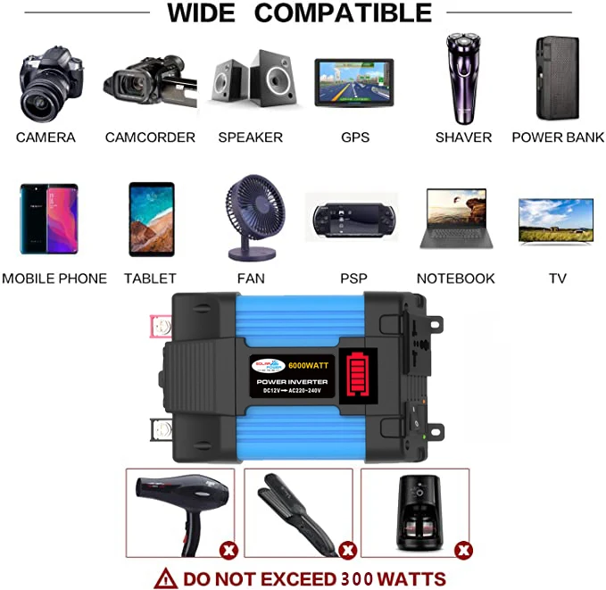 500W Car Power Inverter DC 12V to AC 110V/220V Adapter Converter with 2.1A 2 USB Port Adapter with LCD Display