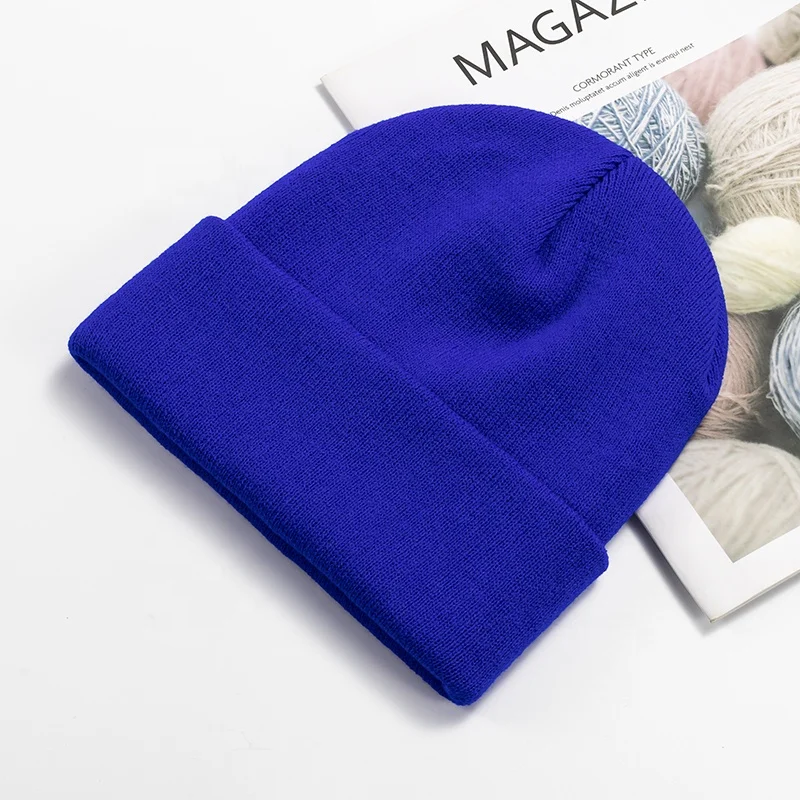 Unisex Wholesale Personalized Solid Color Winter Warm Acrylic Knitted Beanie Hat