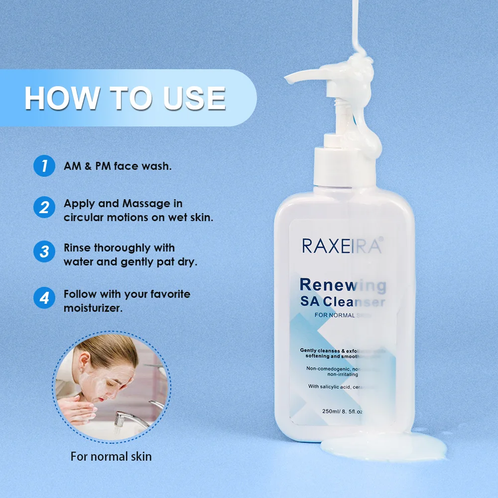 Salicylic Acid Cleanser with Hyaluronic Acid Niacinamide Ceramide for Face BHA Exfoliant