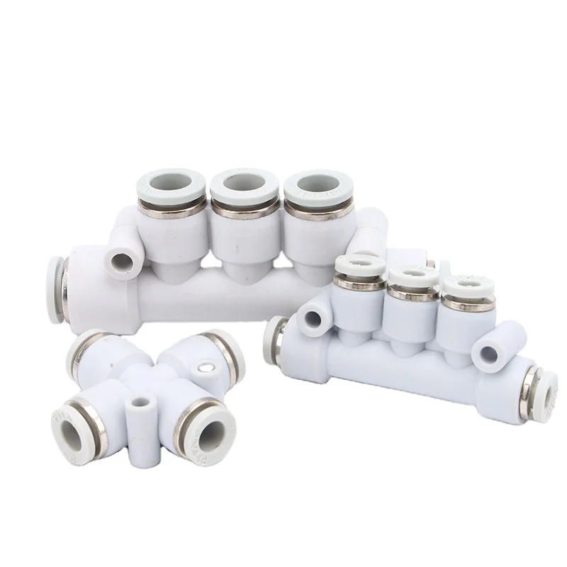 PK04 06 08 5 Way Five links Pu Push Air Plastic High Quality T Conduit Pneumatic One Touch Tube Fitting