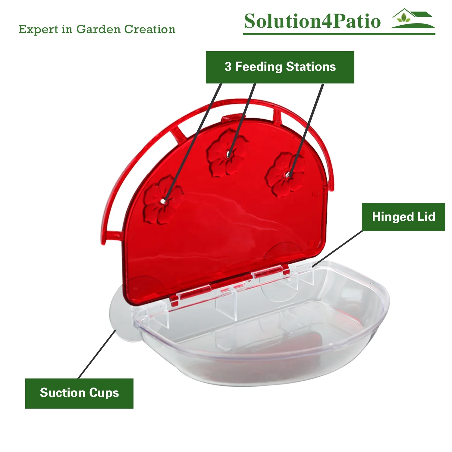 Wholesale Garden Window Bird Feeder Outdoor Red Cover Transparent Plastic Wild Bird Pet Feeder