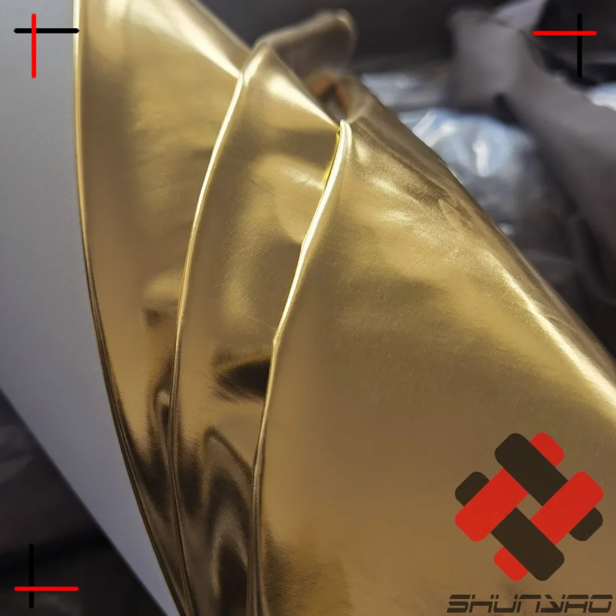 polyester PU leather waterproof gold metallic foil fabric for garment and upholstery