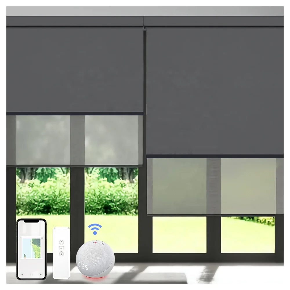Motorized smart wifi motorized window roller blind electric 57.25w 45.5l room darkening roller blinds