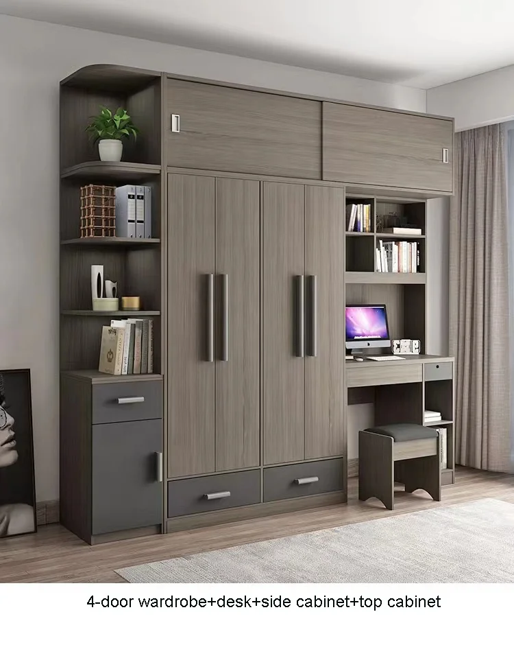 3 door latest 2022 wooden room custom closet mdf designs furniture bedroom wardrobe with study table