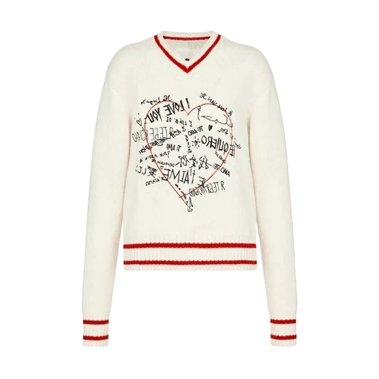 
V-neck Cotton Sweater Long Sleeve Parent Child Matching Outfits European and American Style Embroidered Europe and America 4.0 