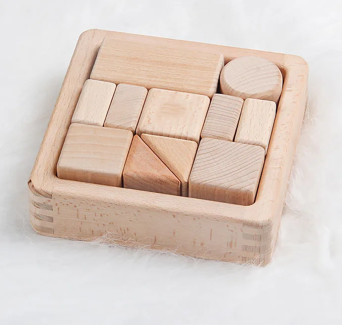 wooden Montessori learning geometric solids shape cognition blocks Wooden Geometric building blocks