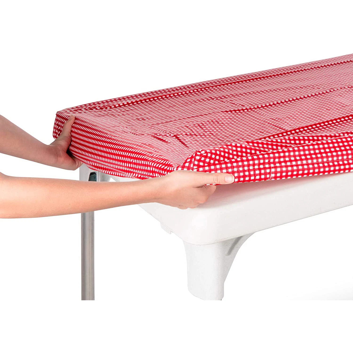 6Ft Red & White Elastic Corner Fitted Rectangular Folding Waterproof Top Tablecloth Table Cover Checkered tablecloths