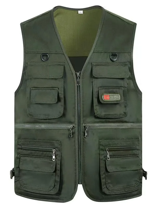 Multi Pockets Cargoes Fisherman Vest Cartoon Logo Waistcoat for Fishing Hiking Journalist Photography Camping Safari Vest Men