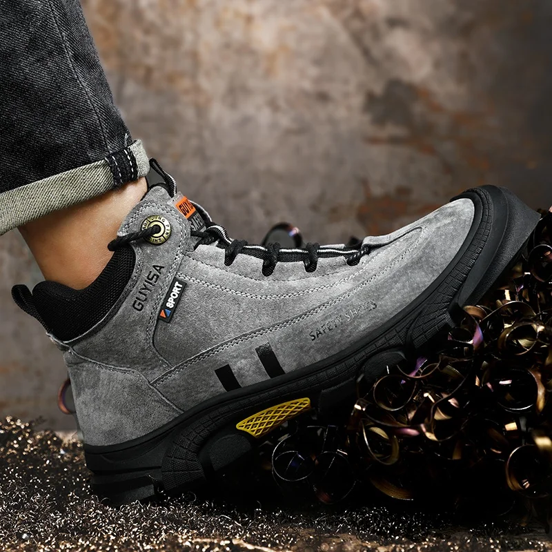 Повседневные защитные ботинки с высоким вырезом, нескользящая резиновая подошва, Противоударные Защитные Ботинки со стальным носком, бренд GUYISA