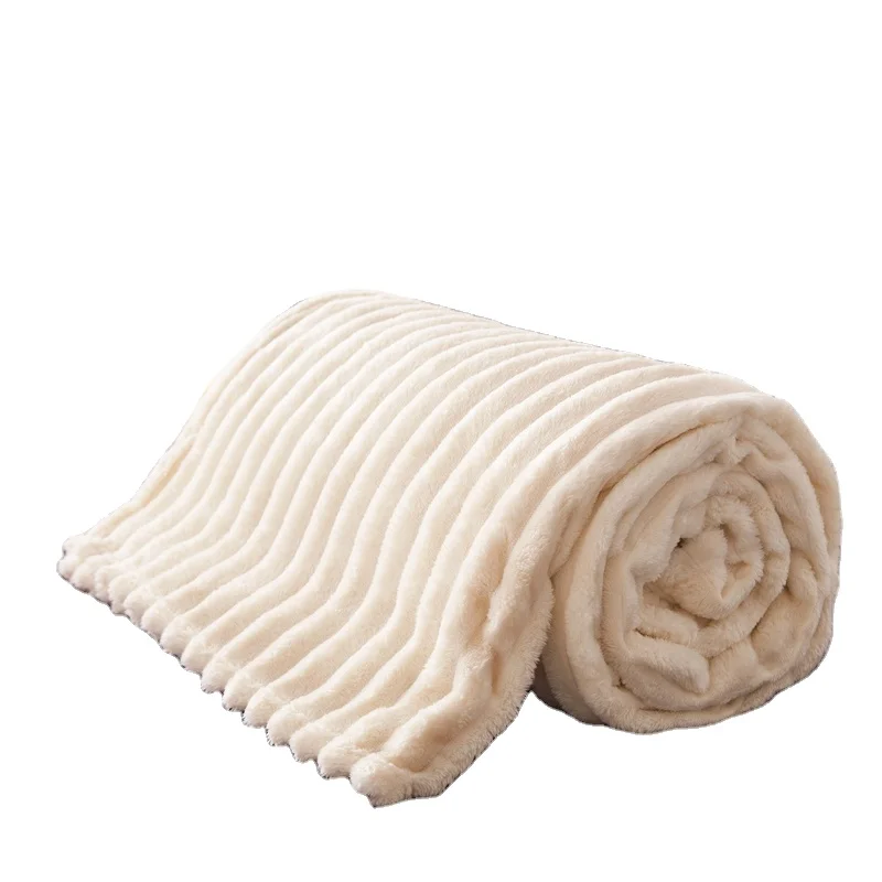Super Soft Solid Striped Flannel Throw Blanket for Winter Woven Fleece Plush for Couch Sofa Bedroom-Simple Style