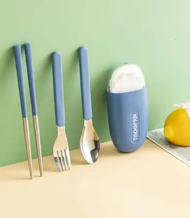 Direct Factory Wholesales Portable Cutlery Utensil Set Stainless Steel Fork Spoon and Chopsticks Food Grade Plastic Handle