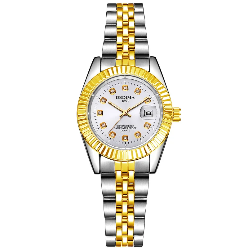 Advanced trendy diamond inlaid luminous decoration calendar couple quartz watch business style