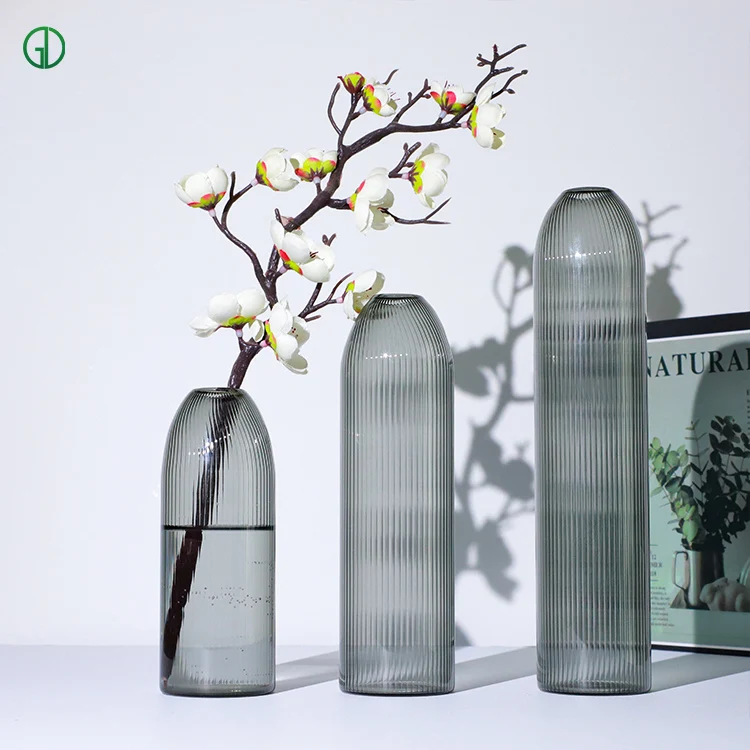 Simple Glass Stripe Light Luxury Bud Vase Creative Modern Living Room Flower Arrangement Decoration Indoor Dry Flower Decoration